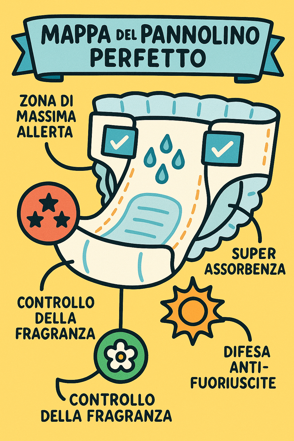 Schema tecnico posizionamento pannolino perfetto
